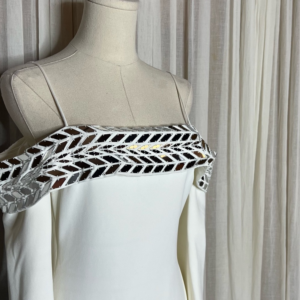 David Koma Plexi Tire White Off Shoulder Midi Dress - Picture 3 of 10